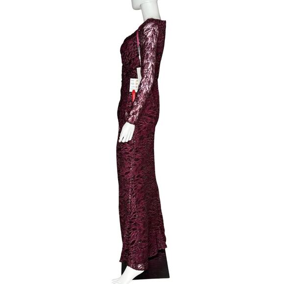 Mac Duggal Long Sleeve Ruched Sequined V-Neck Gown Garnet Women’s Sz 6 NWT - Picture 4 of 9